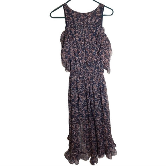 Joie Agnek Split-Neck Cold-Shoulder Printed Silk Dress - Picture 3 of 9